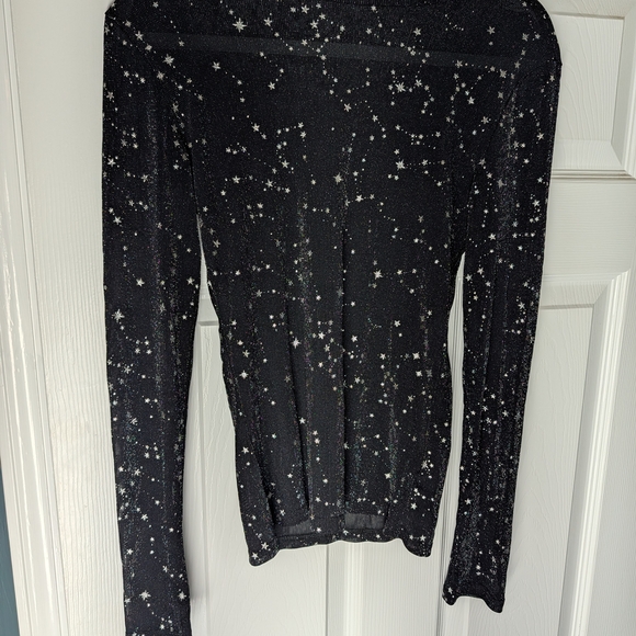 Black Mesh Starry Sheer Whimsigoth Style Top Perfect For Layering Or festivals - Picture 3 of 6